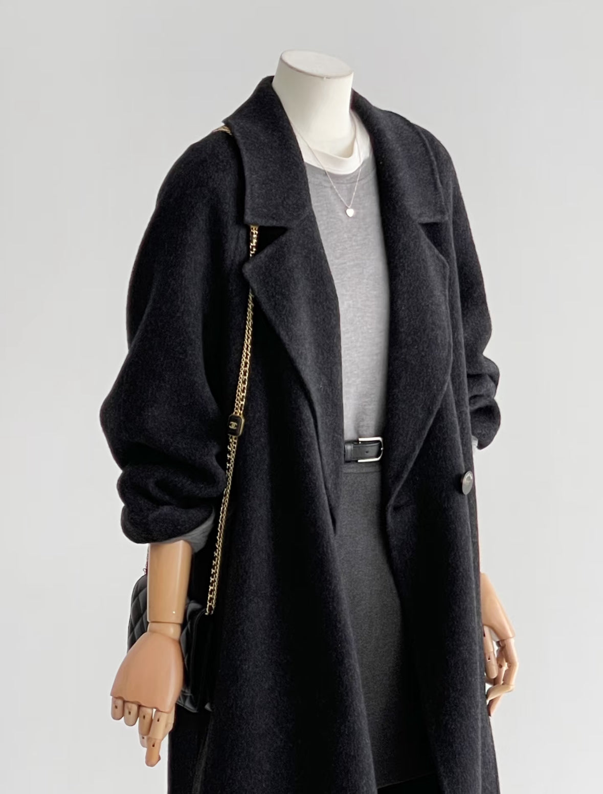 ‘Sage’ Black Longline Trench Coat