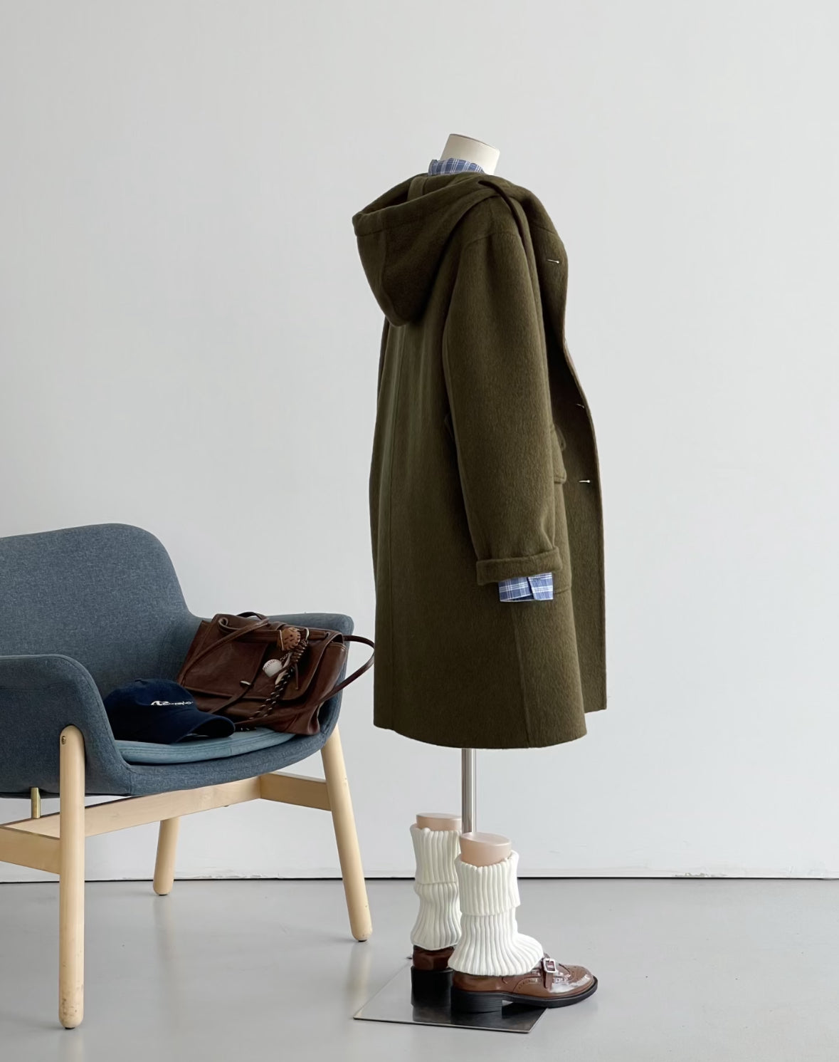 ‘Clover’ Mid-Length Green 100% Wool Hooded Jacket