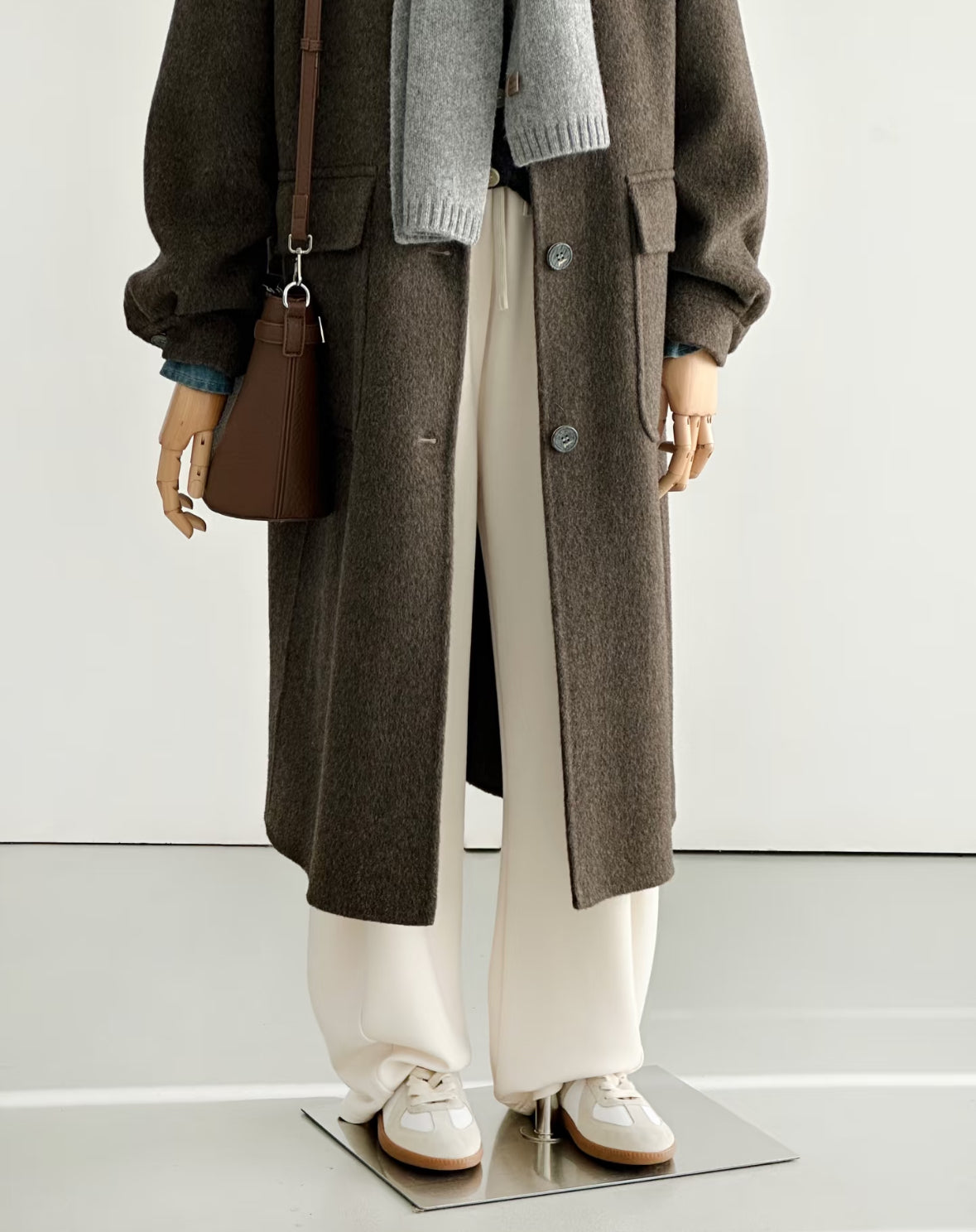 Brown Hooded Longline Wool Coat