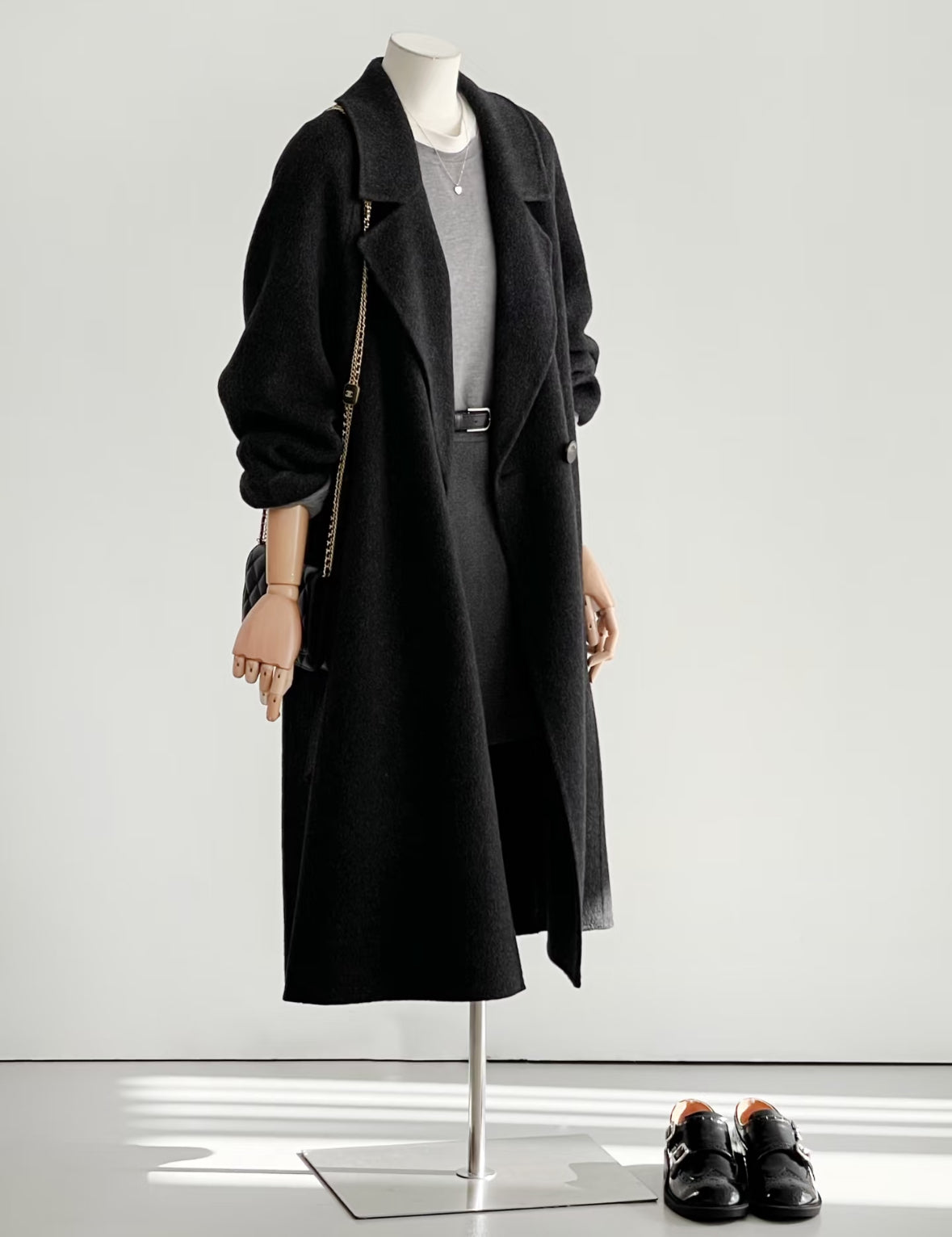 ‘Sage’ Black Longline Trench Coat