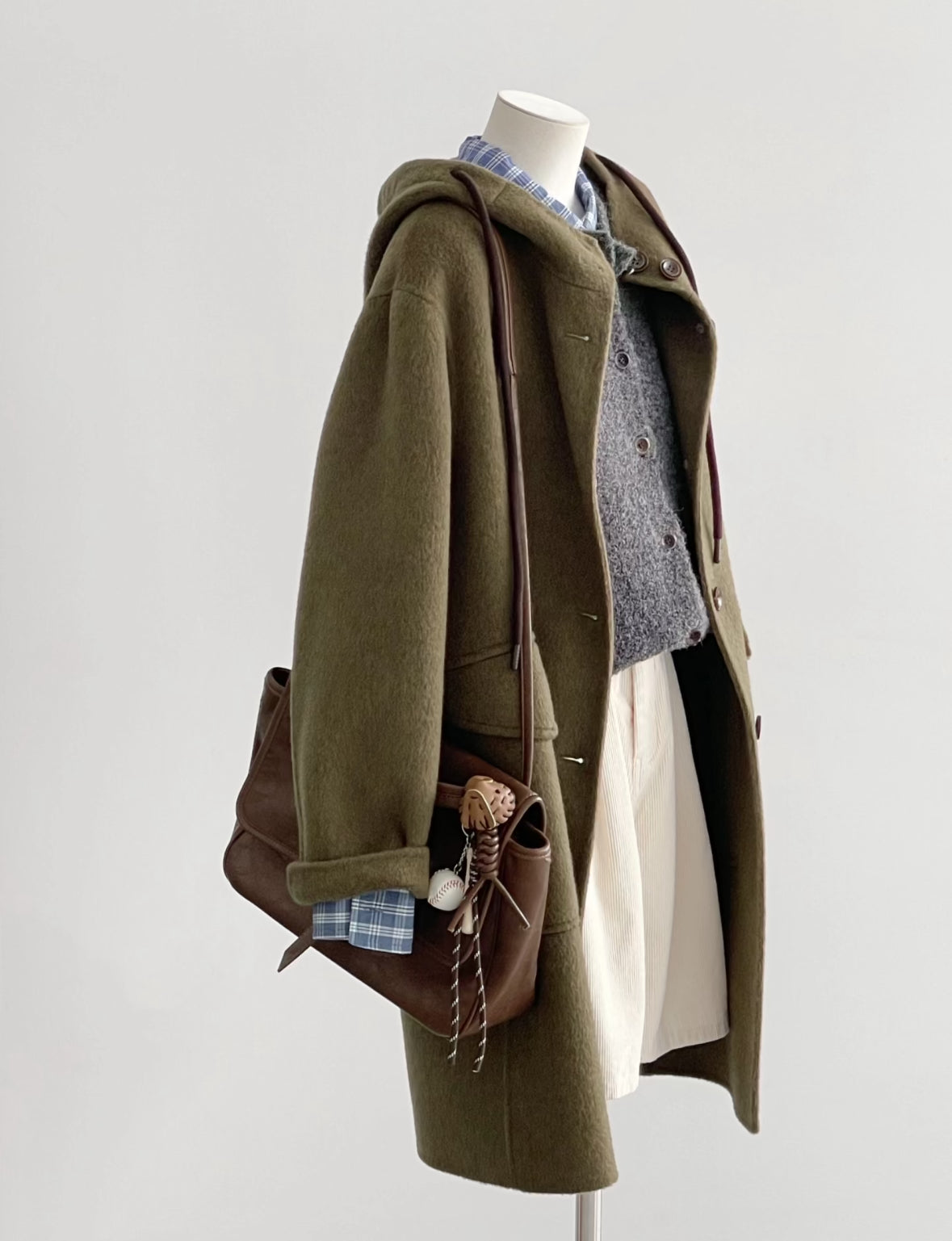 ‘Clover’ Mid-Length Green 100% Wool Hooded Jacket
