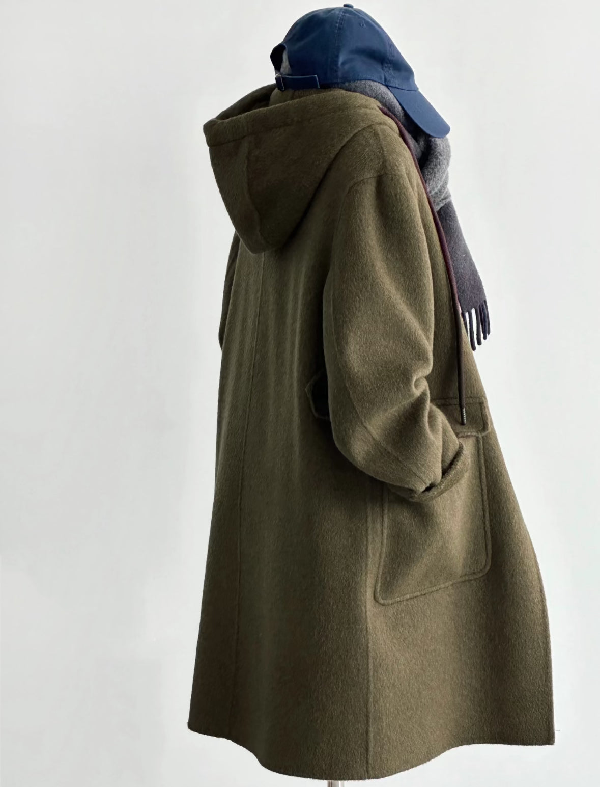 ‘Clover’ Mid-Length Green 100% Wool Hooded Jacket