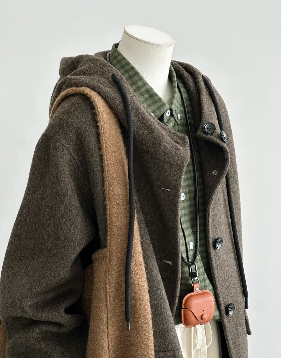 ‘Clover’ Mid-Length Brown 100% Wool Hooded Jacket