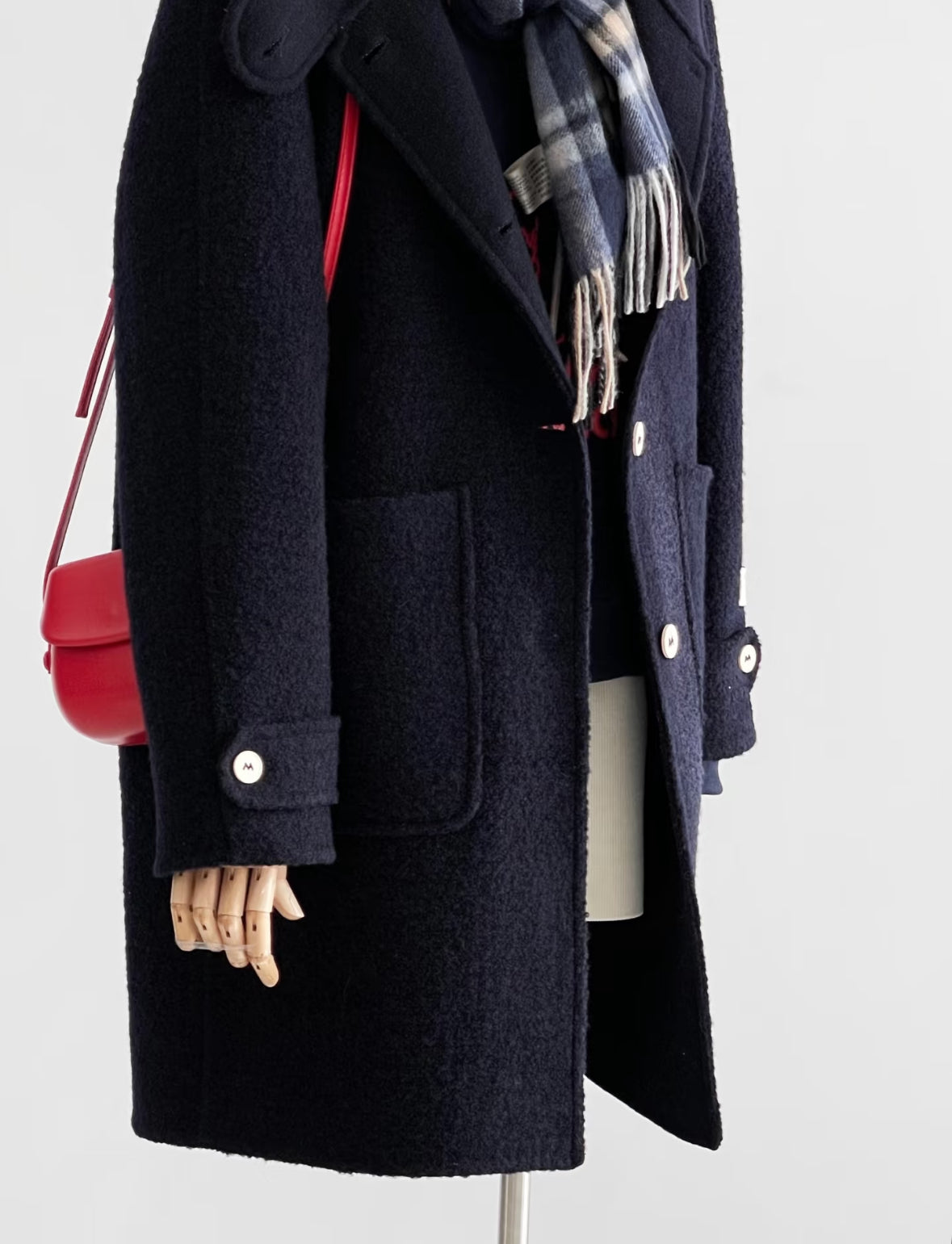 ‘Cleo’ Mid-Length Navy Blue 100% Wool Hooded Jacket (2 colors)