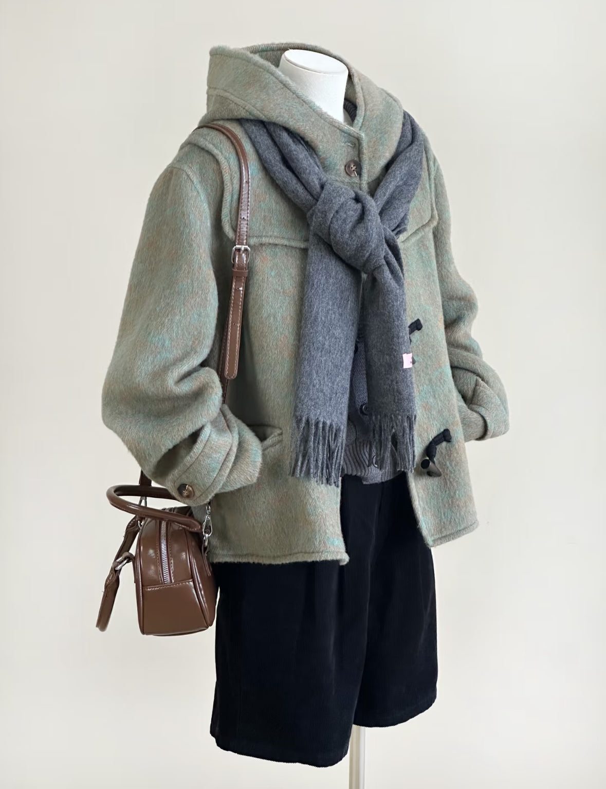 ‘Monet' Toggled Short Wool Jacket - Green