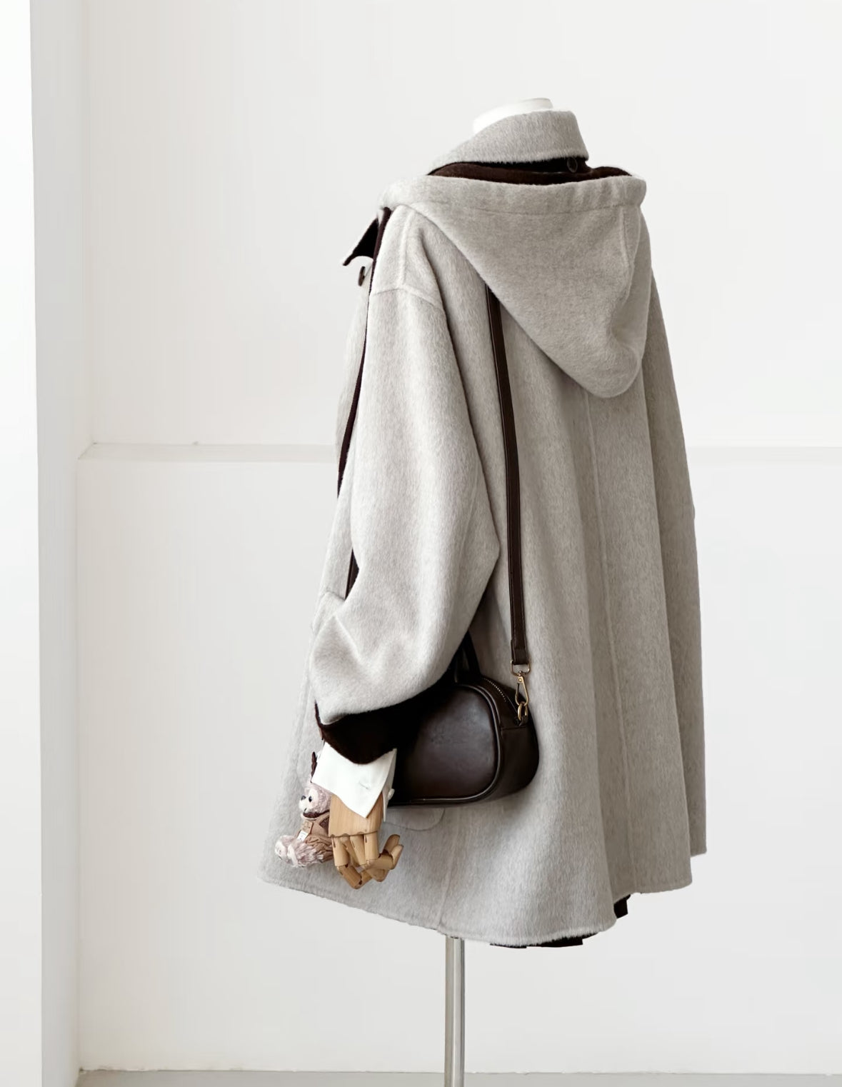 ‘Clara’ Mid-Length Gray 100% Wool Hooded Jacket