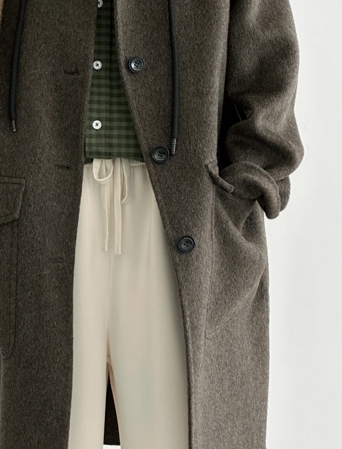 ‘Clover’ Mid-Length Brown 100% Wool Hooded Jacket