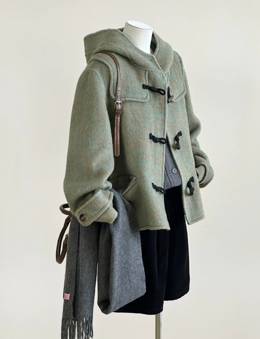 ‘Monet'  Toggled Short Wool Jacket - Green