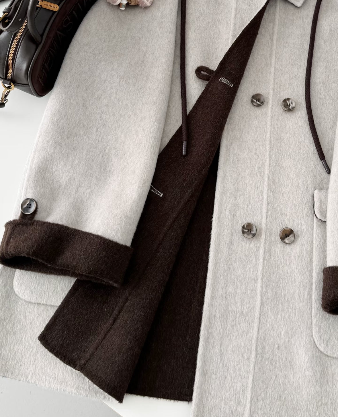 ‘Clara’ Mid-Length Gray 100% Wool Hooded Jacket