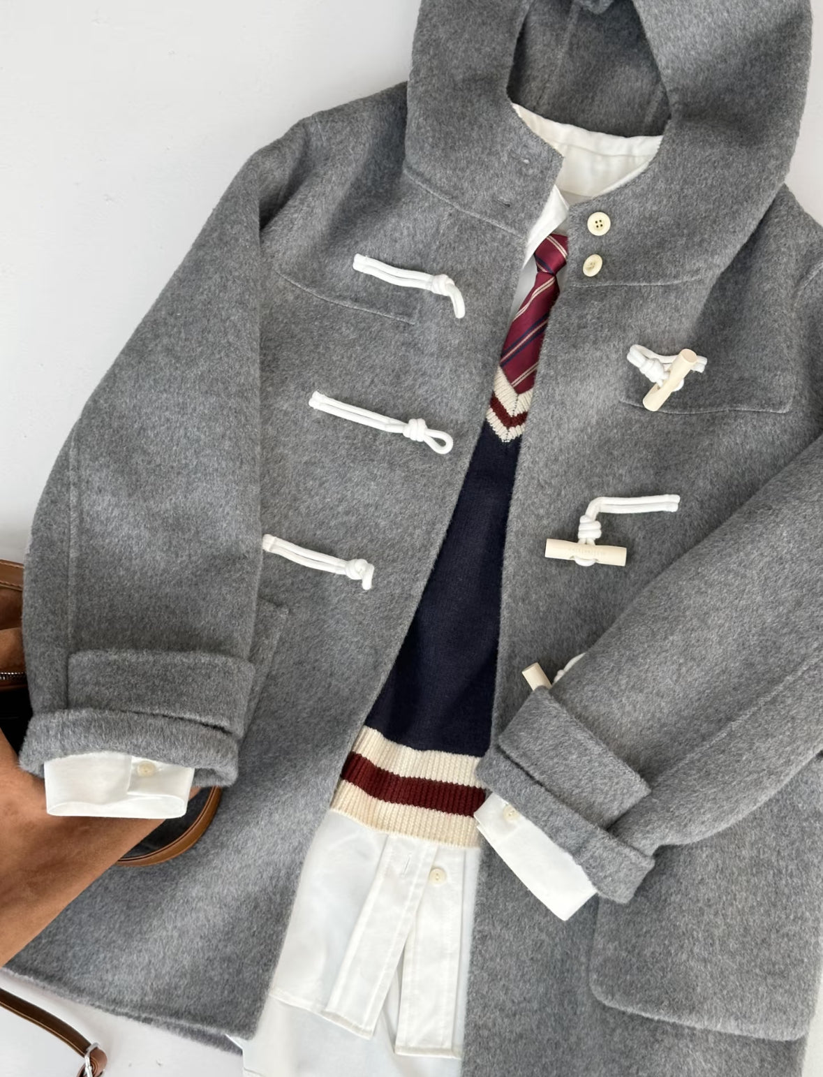 ‘Fern ‘ Hooded Toggle Wool Jacket - Gray