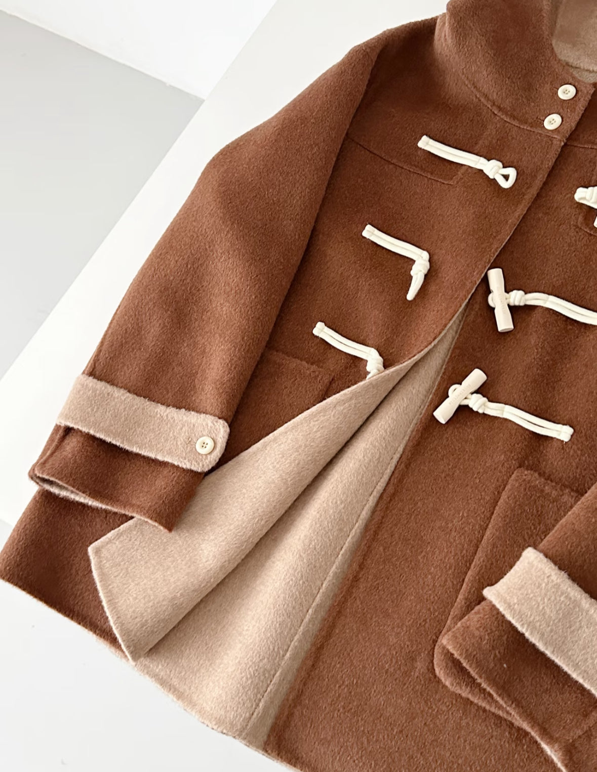 ‘Fern ‘ Hooded Toggle Wool Jacket - Chestnut brown