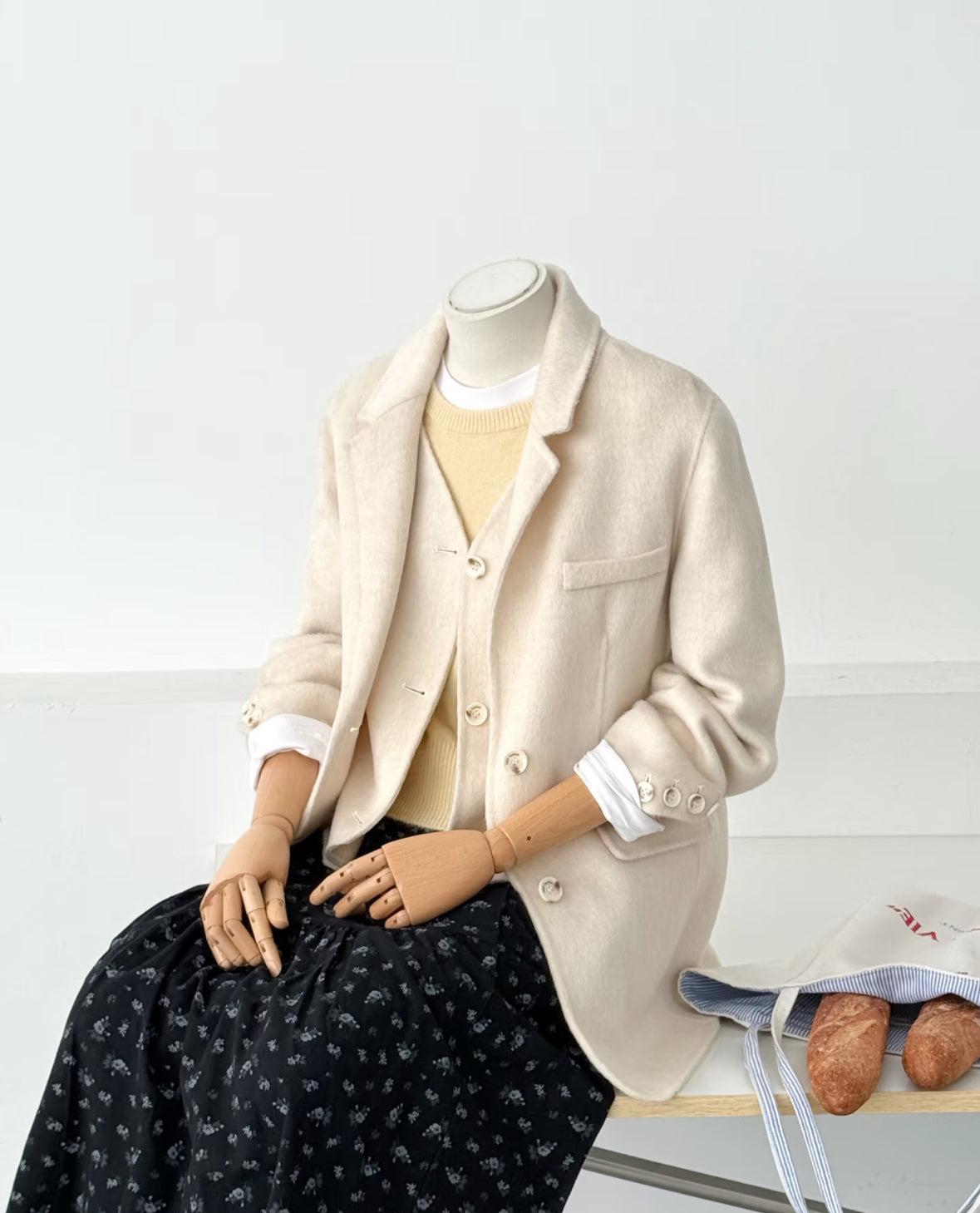 Avery Layered 100% Wool Blazer with Detachable Vest- 2 Colors