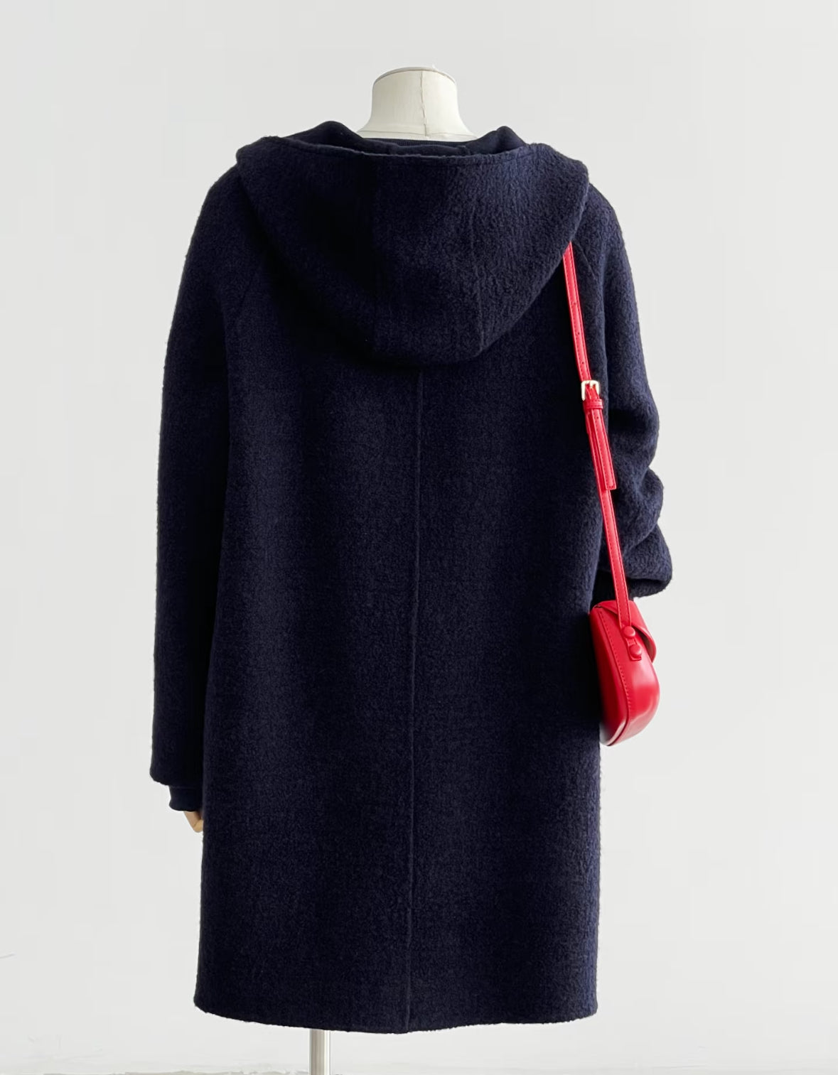 ‘Cleo’ Mid-Length Navy Blue 100% Wool Hooded Jacket (2 colors)