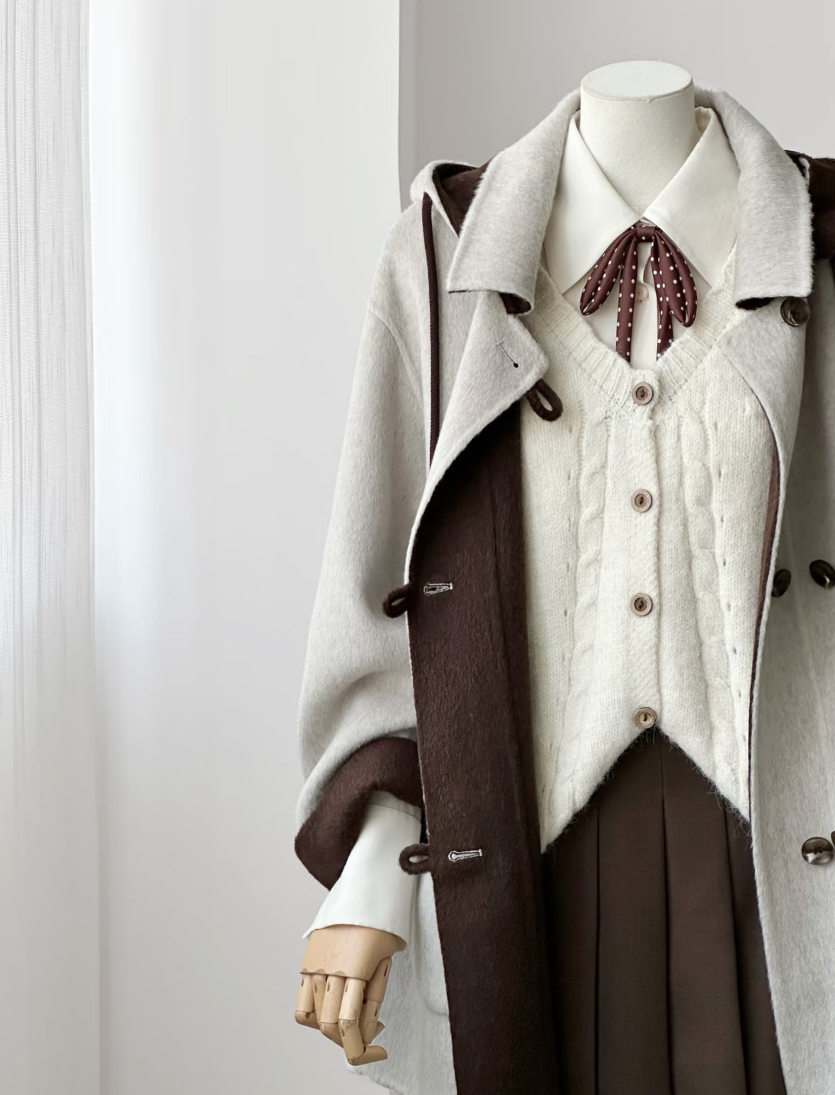 ‘Clara’ Mid-Length Gray 100% Wool Hooded Jacket