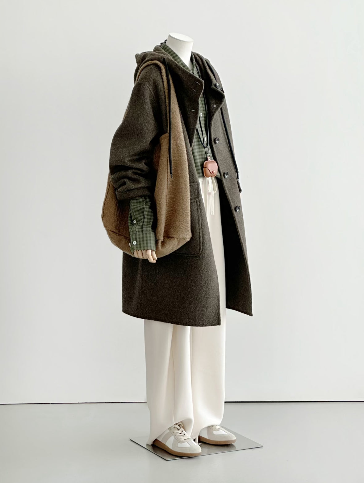 ‘Clover’ Mid-Length Brown 100% Wool Hooded Jacket