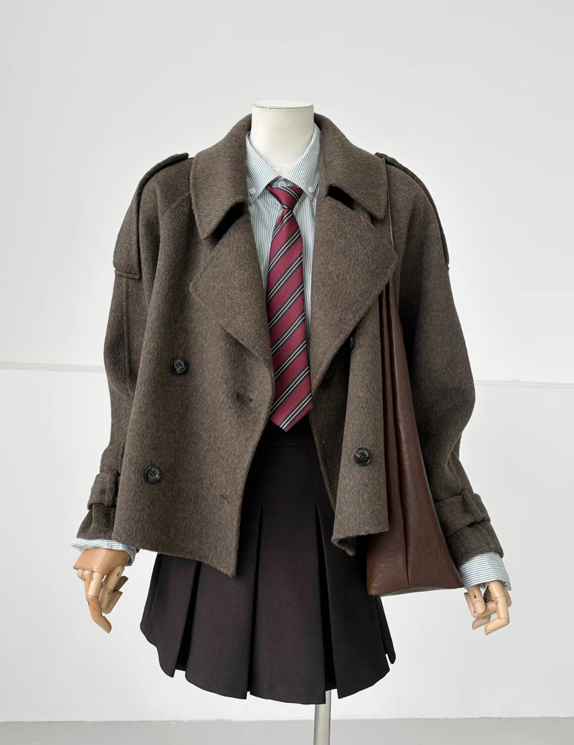 ‘Hazel’ Brown Wool Cashmere Short Jacket