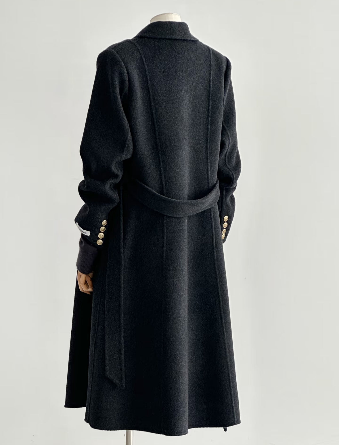 Elegant Wool & Cashmere Black Trench Coat