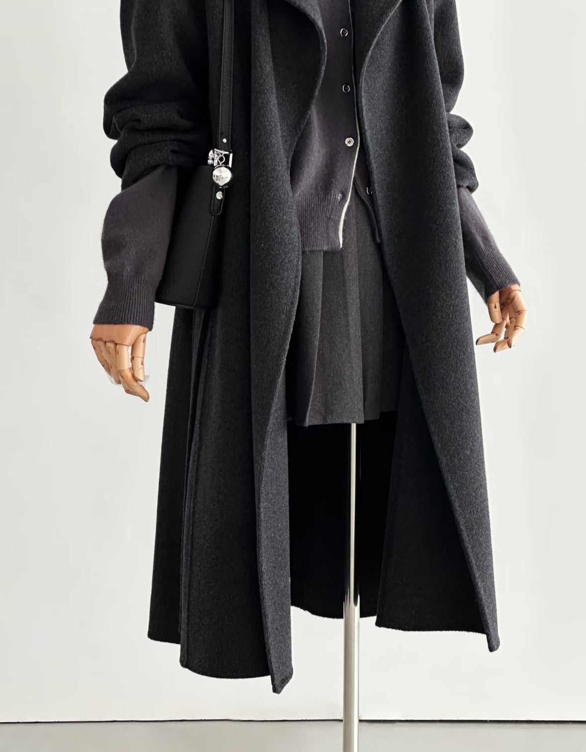 Elegant Wool & Cashmere Black Trench Coat