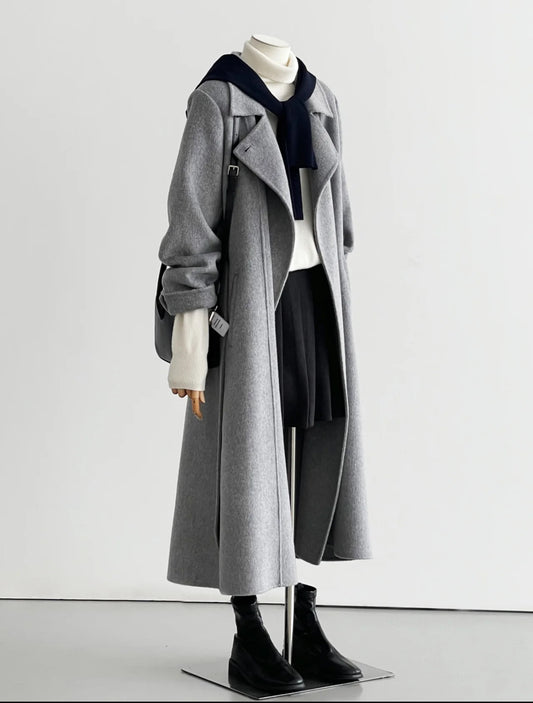 Elegant Wool & Cashmere Gray Trench Coat