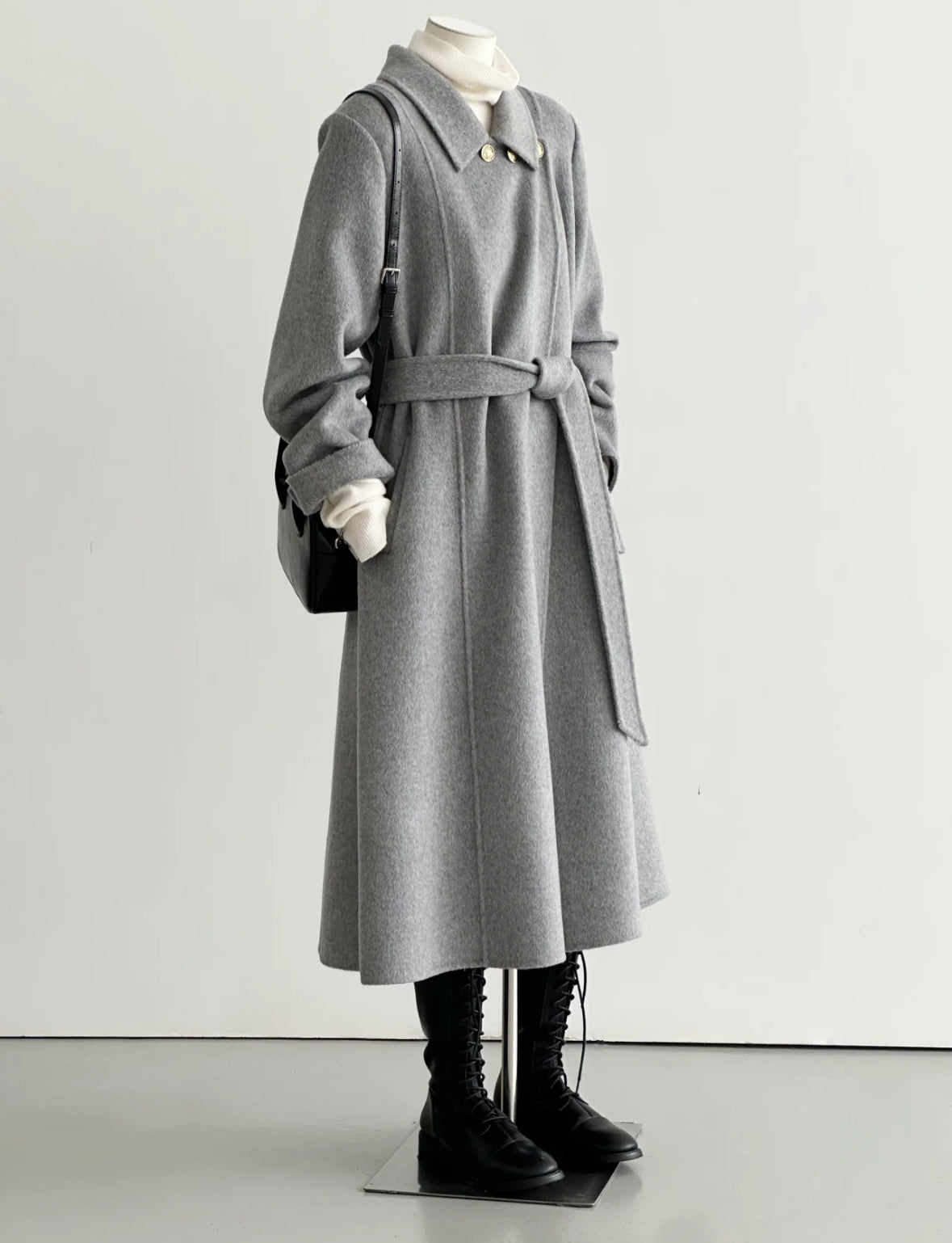 Elegant Wool & Cashmere Gray Trench Coat
