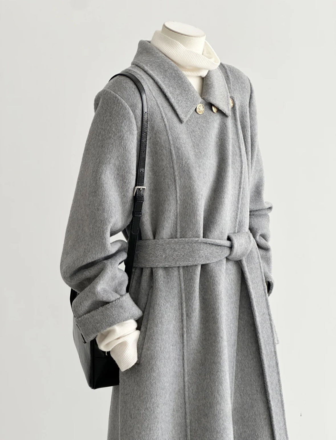 Elegant Wool & Cashmere Gray Trench Coat