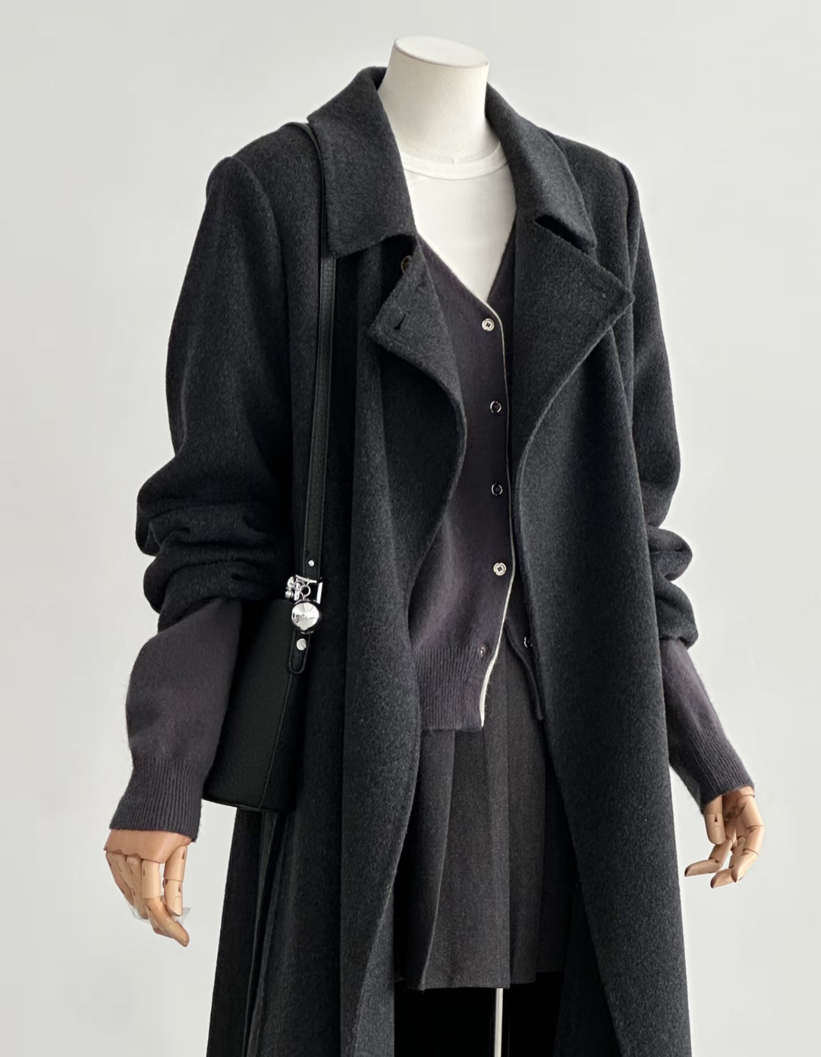 Elegant Wool & Cashmere Black Trench Coat