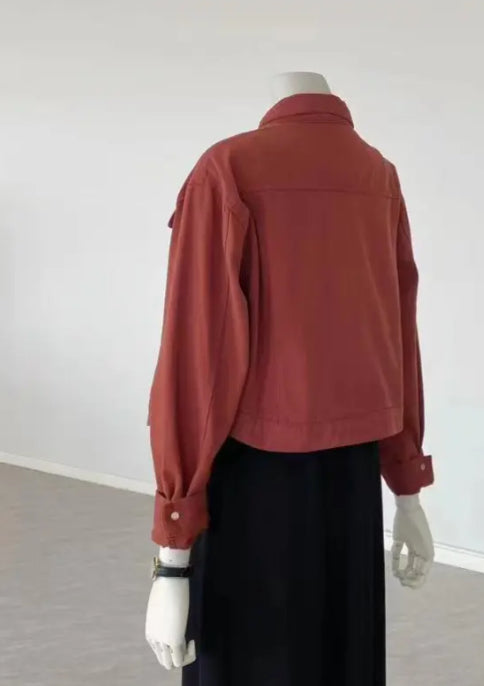 Casual Rust Red Cropped Jacket | 4 Colors