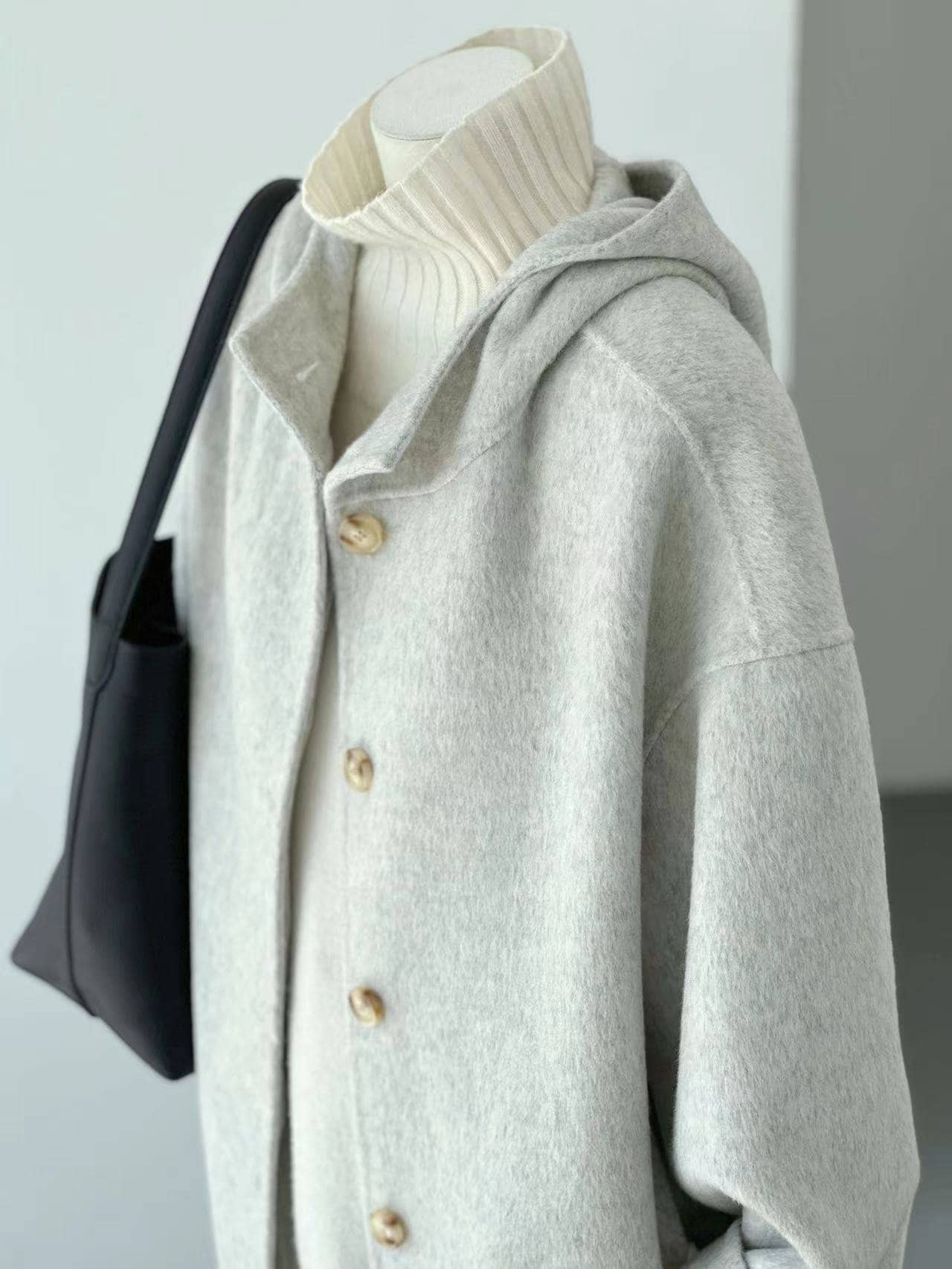 More Colors! Women Ivory Hooded Wool Coat