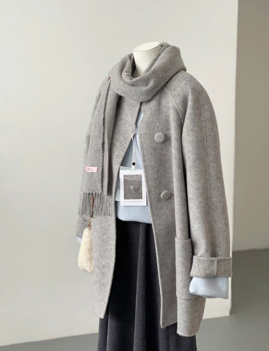 Loose Double Faced Wool Gray Cardigan Coat