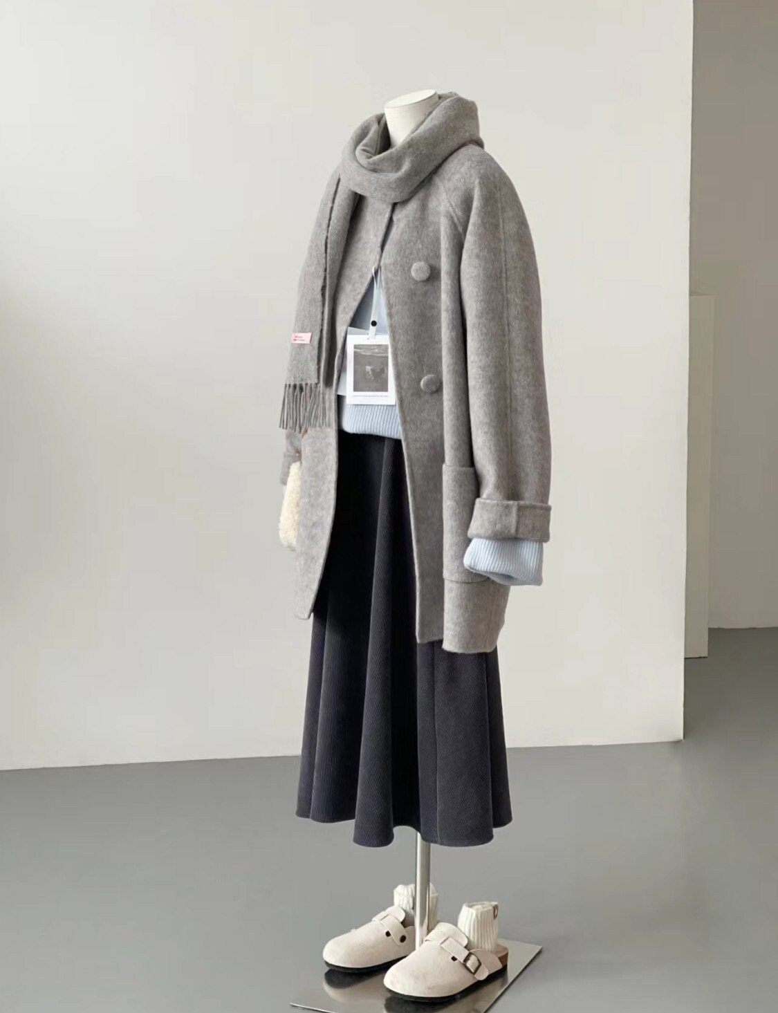 Loose Double Faced Wool Gray Cardigan Coat