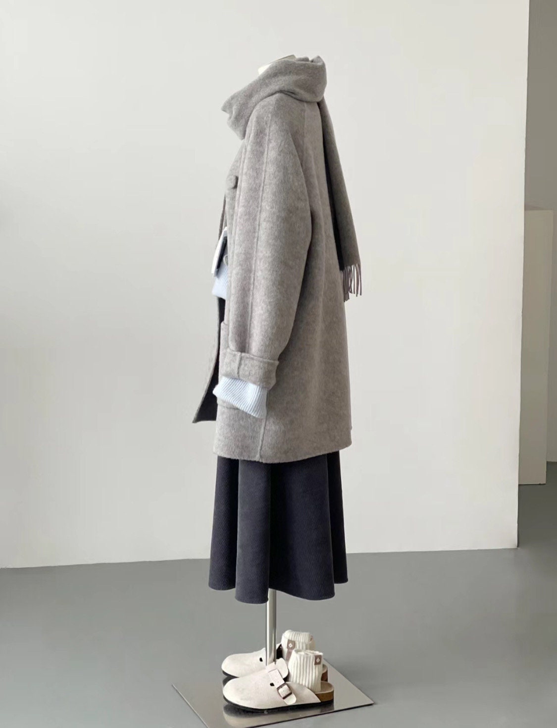 Loose Double Faced Wool Gray Cardigan Coat