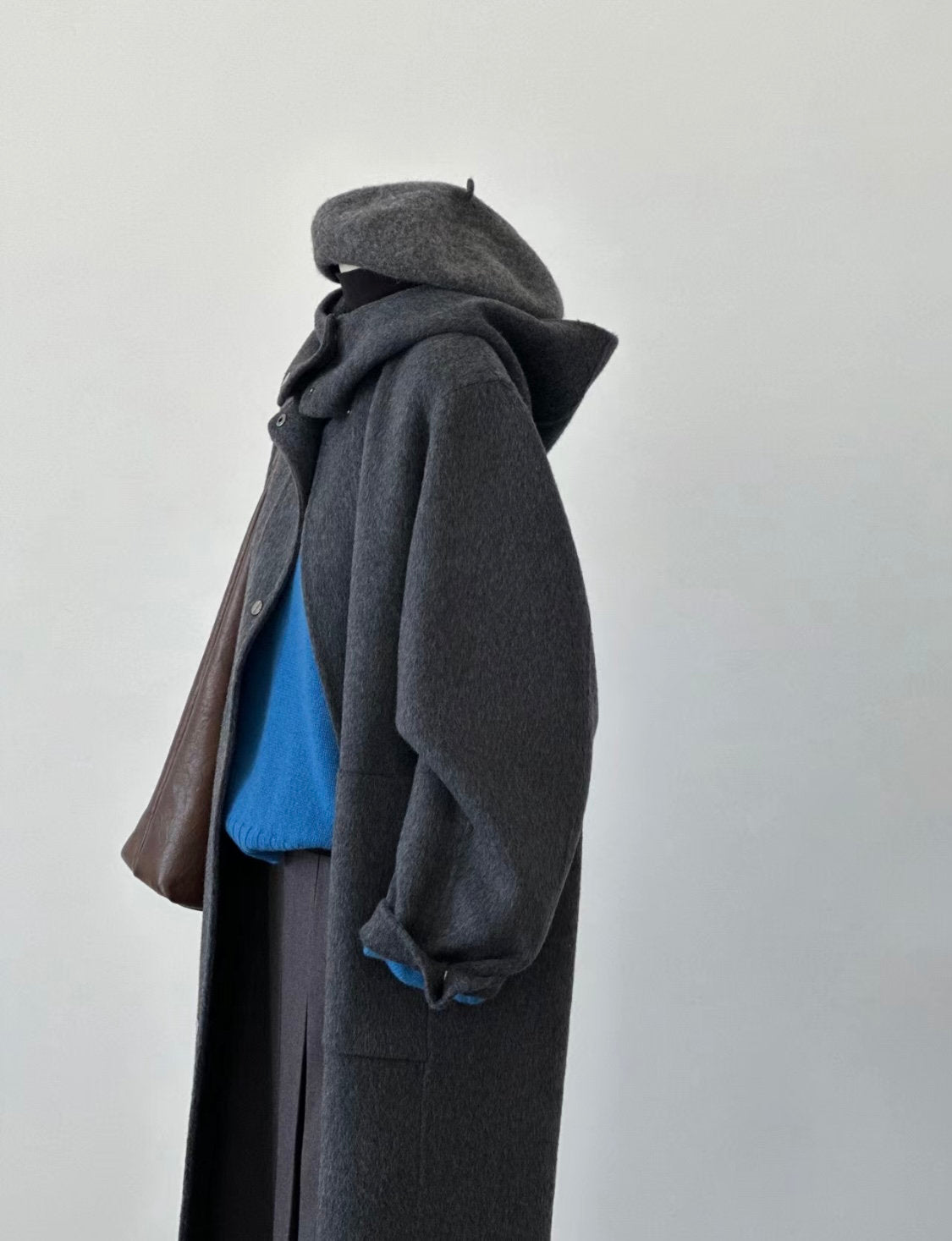 Premium Women Double-Sided Gray Long Wool Coat