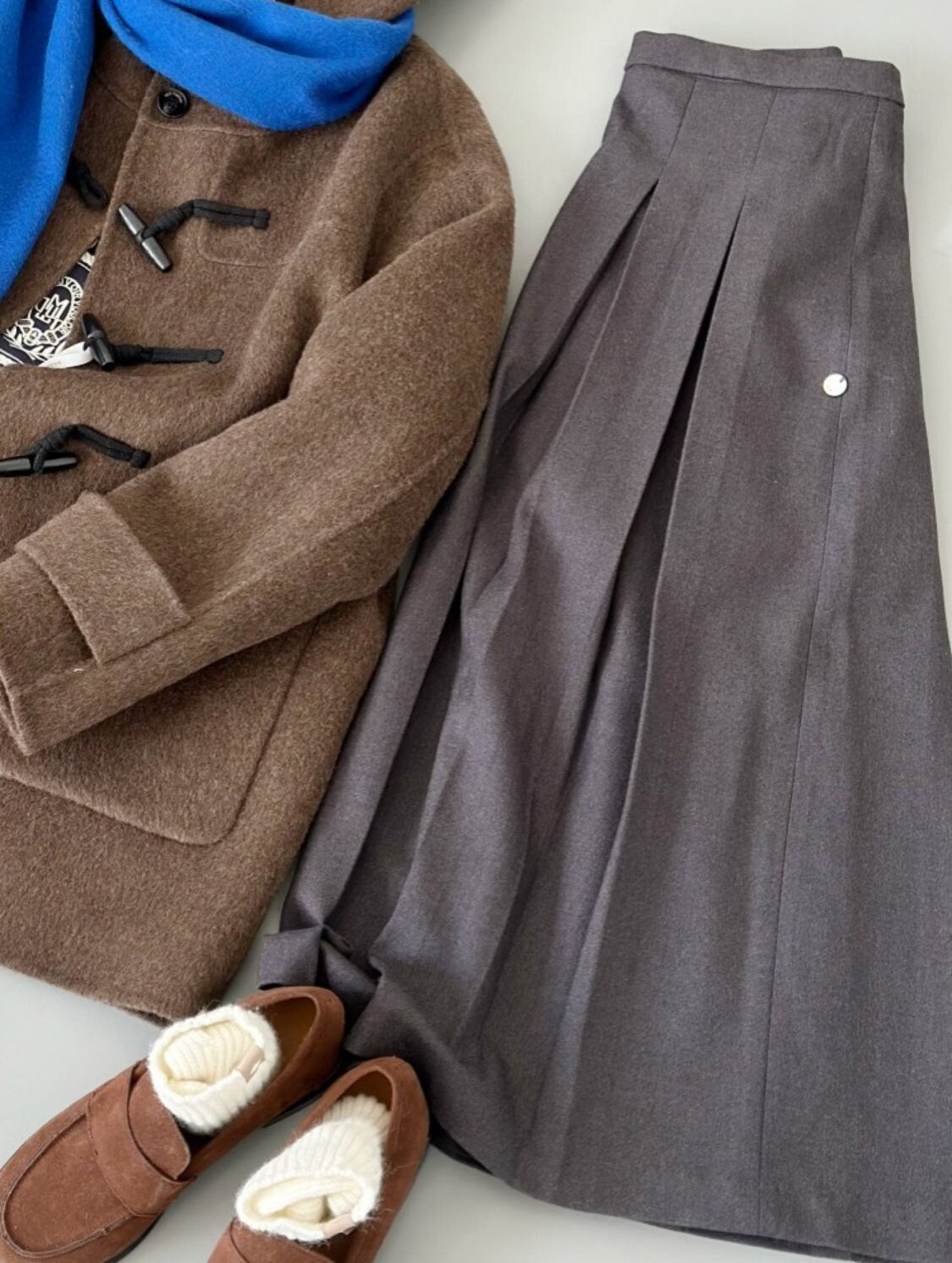 Women Timeless High Waist Pleated Gray Skirt