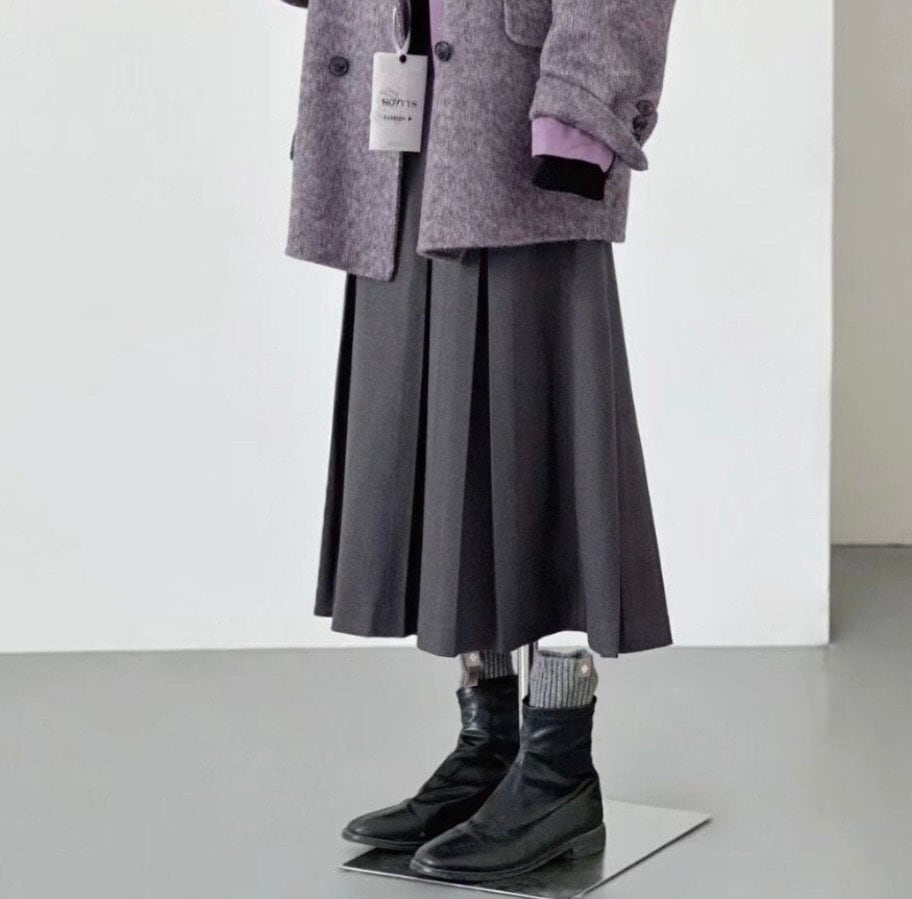 Women Timeless High Waist Pleated Gray Skirt