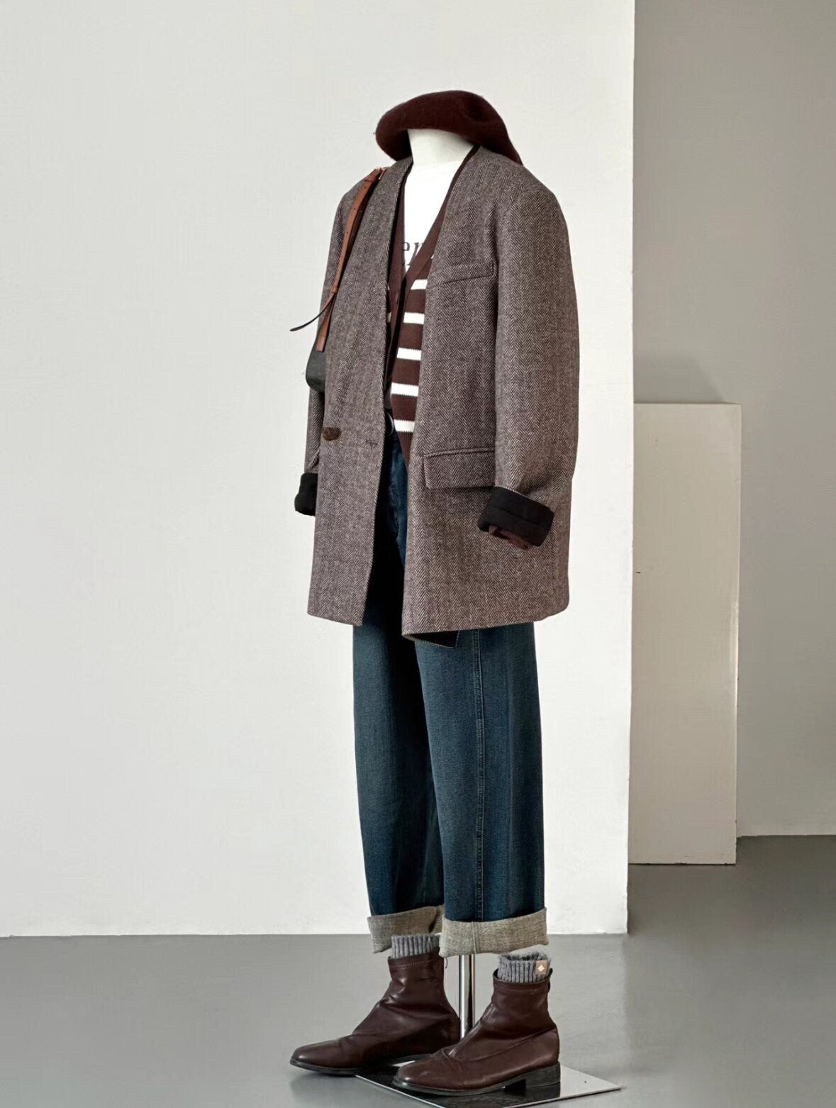 Women's Collarless Wool Overcoat with Cotton Lining