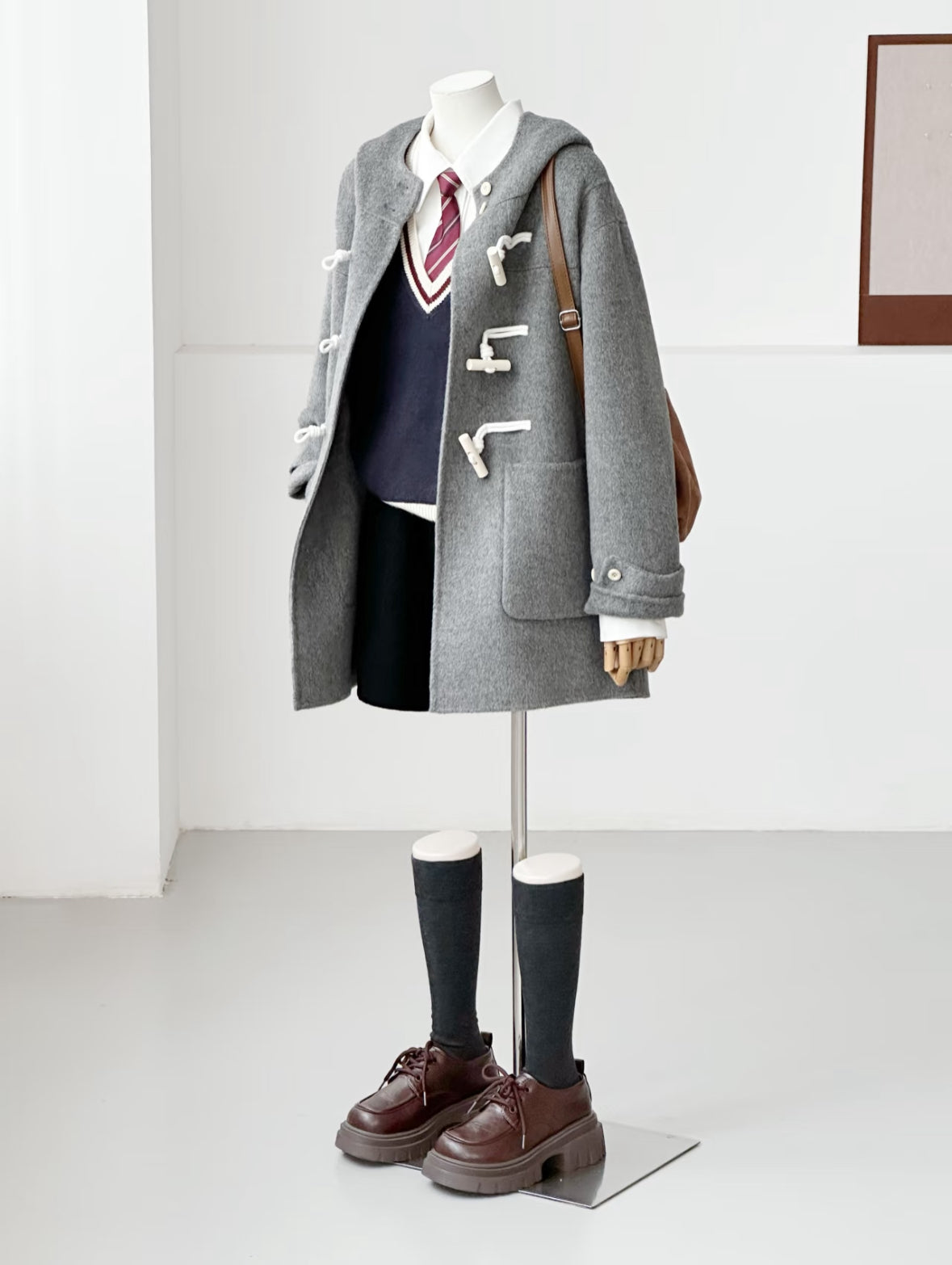 ‘Fern ‘ Hooded Toggle Wool Jacket - Gray