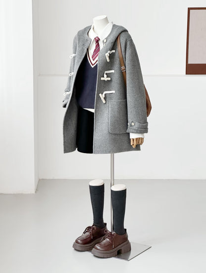 ‘Fern ‘ Hooded Toggle Wool Jacket - Gray