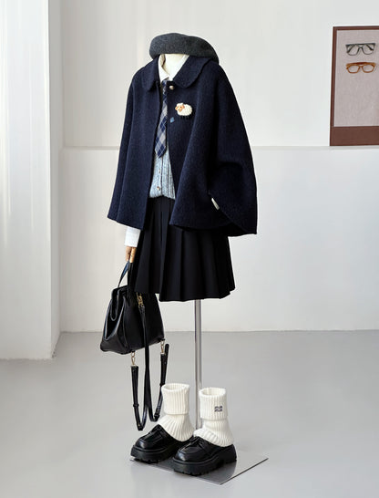 Velora Sleeveless Suri Wool Cape - Navy