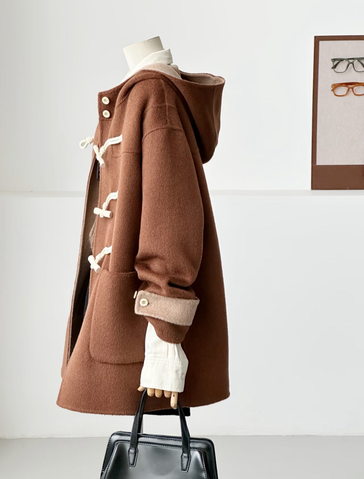 ‘Fern ‘ Hooded Toggle Wool Jacket - Chestnut brown
