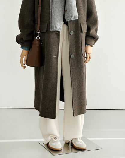 Pre-order Brown Hooded Longline Wool Coat