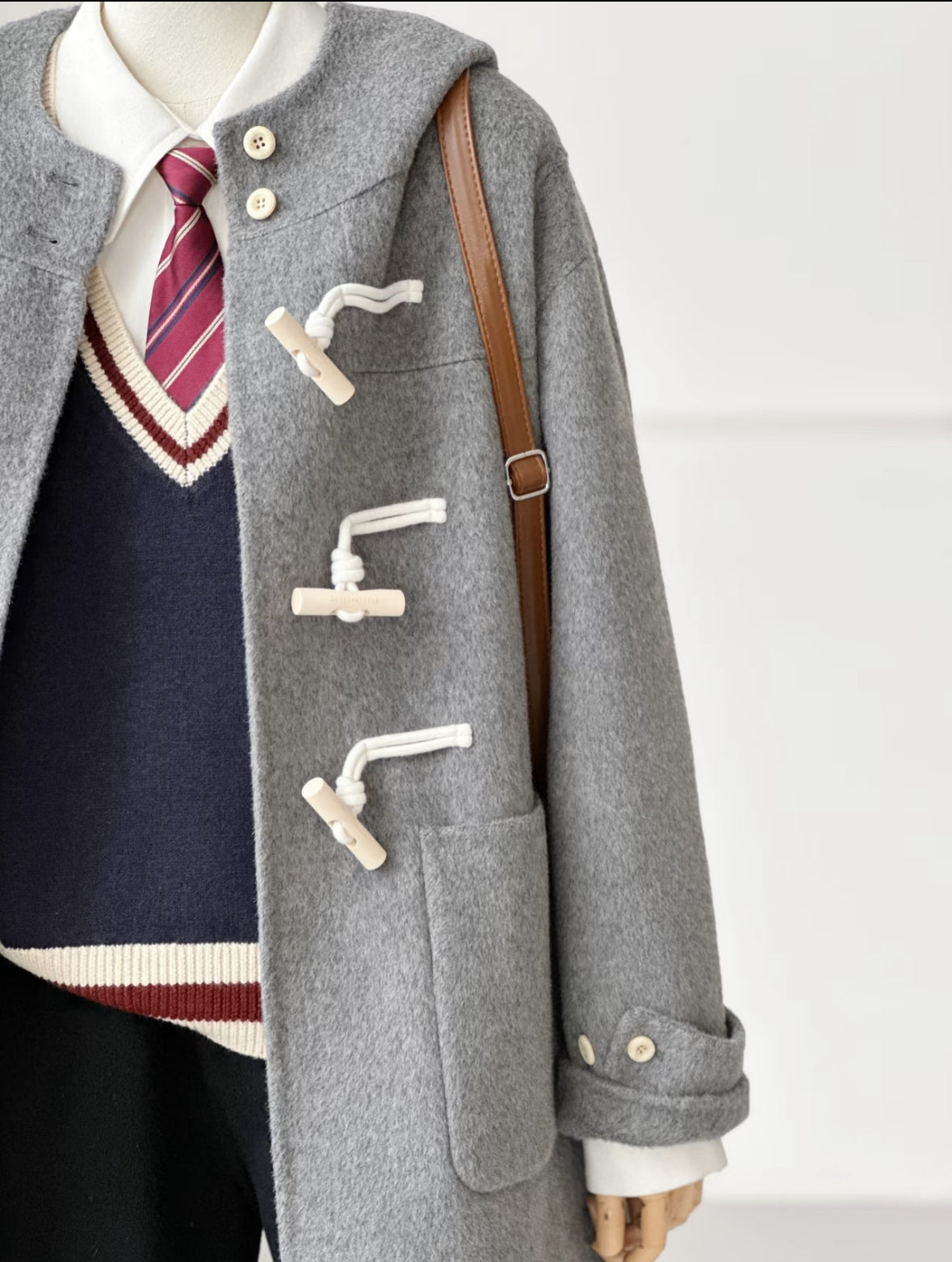 ‘Fern ‘ Hooded Toggle Wool Jacket - Gray