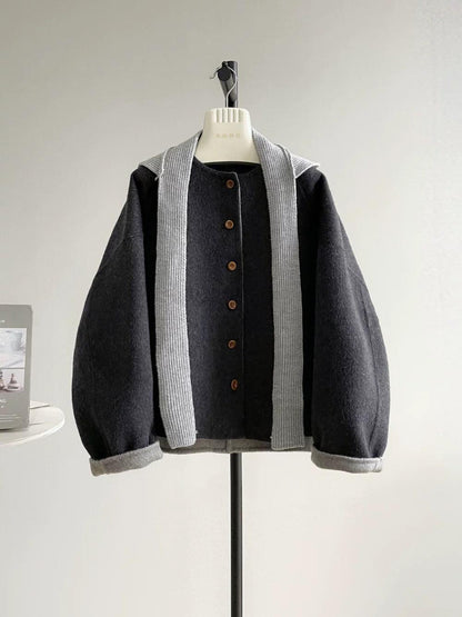 2 Sizes - Mori Knit Hood Wool Jacket - 3 Colors