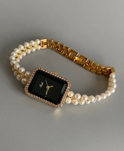 Pearl Strap Square Bracelet Watch