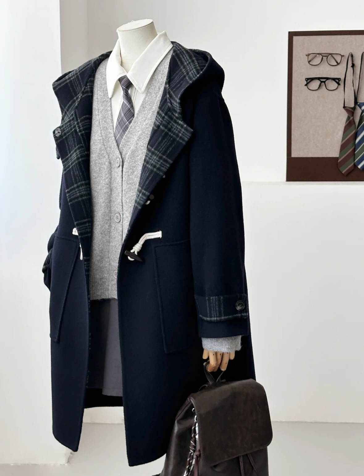 Fern Hooded Duffle Coat - Navy