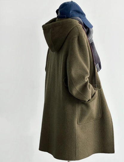 Pre-order ‘Clover’ Mid-Length Green 100% Wool Hooded Jacket