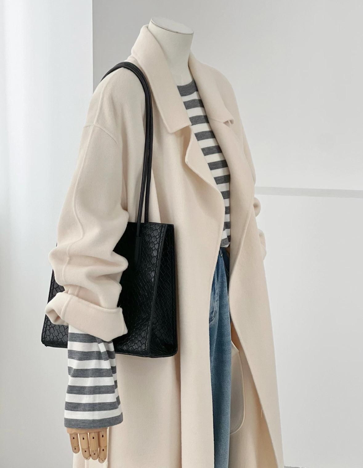 3 Sizes - Colin Belted Wool Wrap Coat - Cream