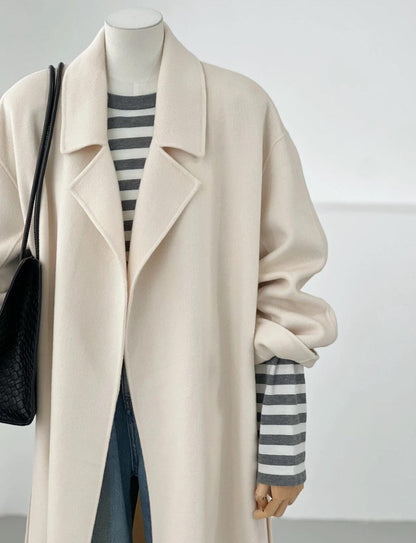 3 Sizes - Colin Belted Wool Wrap Coat - Cream