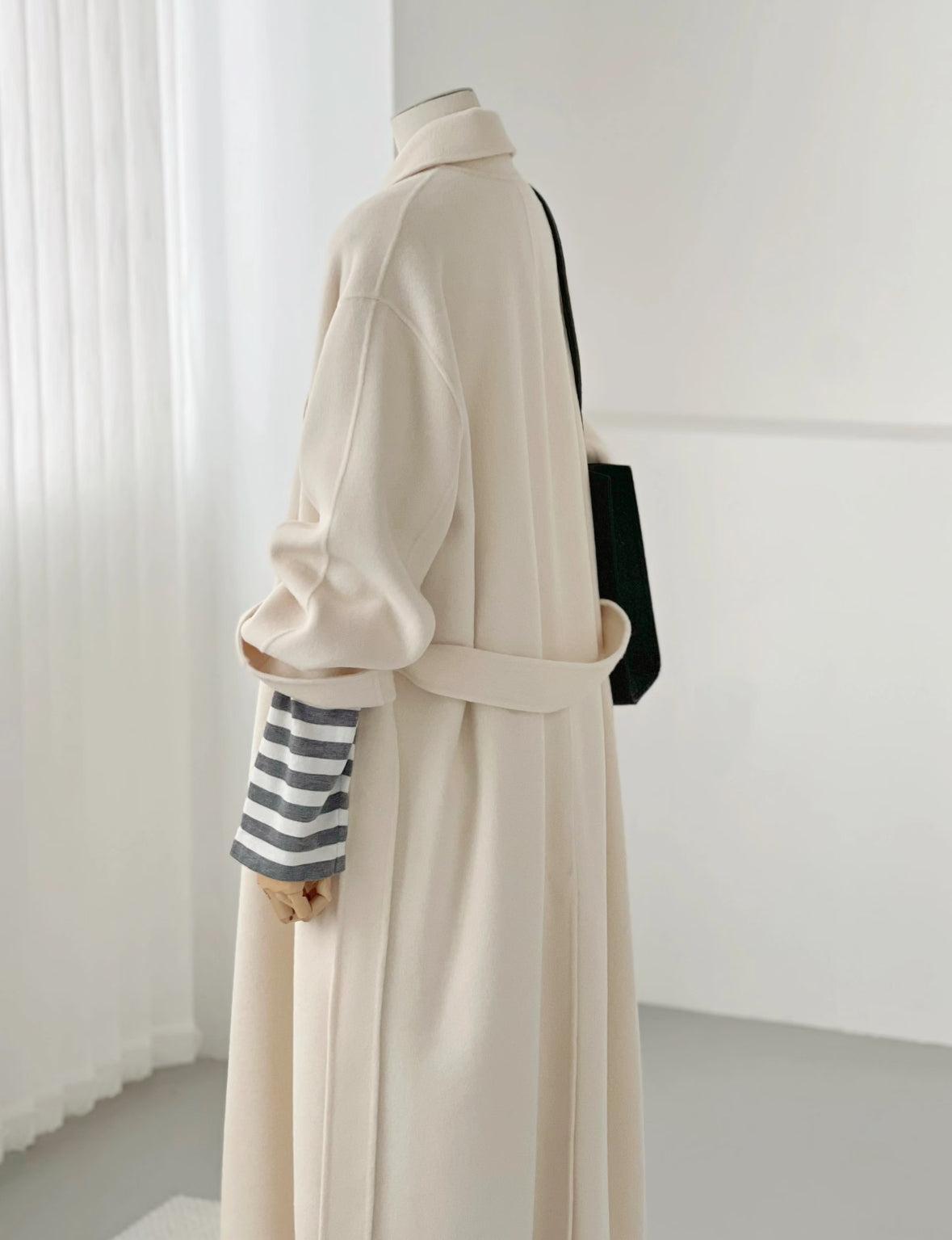 3 Sizes - Colin Belted Wool Wrap Coat - Cream
