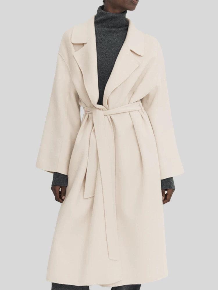 3 Sizes - Colin Belted Wool Wrap Coat - Cream
