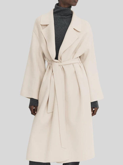 3 Sizes - Colin Belted Wool Wrap Coat - Cream